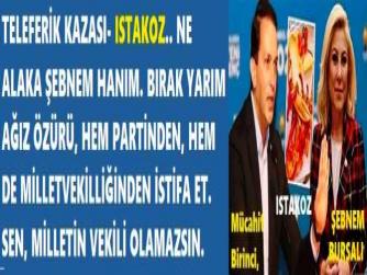 TELEFERİK KAZASI- ISTAKOZ.. NE ALAKA ŞEBNEM HANIM. BIRAK YARIM AĞIZ ÖZÜRÜ, HEM PARTİNDEN, HEM DE MİLLETVEKİLLİĞİNDEN İSTİFA ET. SEN, MİLLETİN VEKİLİ OLAMAZSIN.