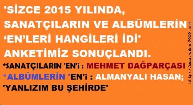 “SİZCE 2015 YILINDA, SANATÇILARIN VE ALBÜMLERİN ‘EN’LERİ ile İLKleri HANGİLERİ İDİ?” ANKETİMİZ SONUÇLANDI. İŞTE EN İYİLER