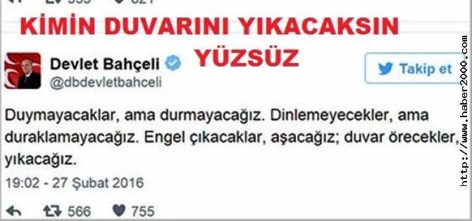 TÜRK SİYASETİNİN BİR NUMARALI YÜZSÜZÜ, ÜLKÜCÜLERİN HUZURUNA ÇIKAMADIĞI İÇİN YİNE TWİTTER'da DUVARLAR YIKMAYA BAŞLADI