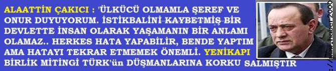 ALAATTİN ÇAKICI'dan, ULUSAL BASINA ÇAĞRI : 'HAÇLI ZİHNİYETİNE HİZMET EDEN AB'ye HİZMET ETMEMEYE LÜTFEN ÖZEN GÖZTERİN, YENİKAPI BİRLİĞİNİ BOZMAK İÇİN İBLİSLER BOŞ DURMAYACAKTIR' 