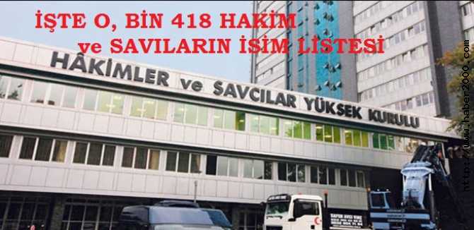 GÖREV YERİ DEĞİŞEN BİN 418 HAKİM VE SAVCILARIN İSİM LİSTESİ