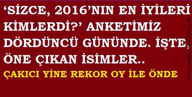 ‘SİZCE, 2016’NIN EN İYİLERİ KİMLERDİ?’ ANKETİMİZ DÖRDÜNCÜ GÜNÜNDE. İŞTE, ÖNE ÇIKAN İSİMLER