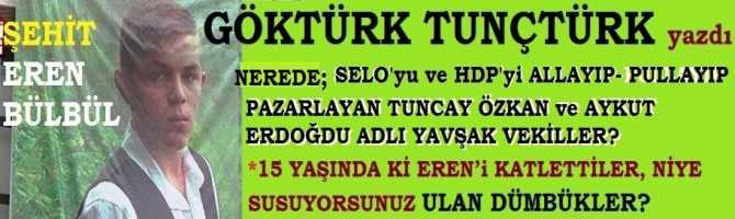 NEREDE; SELO’yu ve HDP’yi ALLAYIP-PULLAYIP PAZARLAYAN TUNCAY ÖZKAN ve AYKUT ERDOĞDU ADLI YAVŞAK VEKİLLER? 15 YAŞINDA Kİ EREN’i KATLETTİLER, NİYE SUSUYORSUNUZ ULAN DÜMBÜKLER?