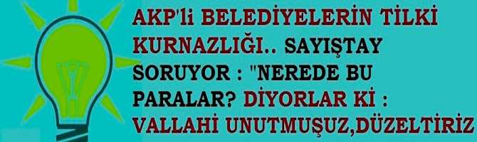 AKP'li BELEDİYELER TİLKİ KURNAZLIĞI İLE SAYIŞTAY'ı UYUTMAYA ÇALIŞTI AMA OLMADI.. GELEN PARALAR BAŞKA, HESAPLAR BAŞKA.. SAYIŞTAY SORDU : 