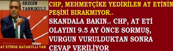 CHP, MEHMETÇİKE YEDİRİLEN AT ETİNİN PEŞİNİ BIRAKMIYOR. AT ETİ NEREDEN ve NASIL TEMİN EDİLDİ. VE SKANDAL, CHP AT ETİ OLAYINI 9,5 AY ÖNCE SORMUŞ, DAHA YENİ CEVAP ALMIŞ