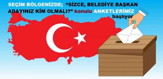 “SİZCE; SEÇİM BÖLGENİZDE, KİM BELEDİYE BAŞKANINIZ OLMALI?” KONULU ANKETLERİMİZ BAŞLIYOR