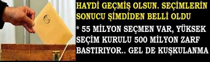 GEL DE SEÇİMLER SONUCUNA GÜVEN? 55 MİLYON OY KULLANACAK SEÇMEN VAR, YSK; 500 MİLYON SEÇİM ZARFI BASTIRIYOR. YANİ; SEÇİM SONUCU ŞİMDİDEN BELLİ