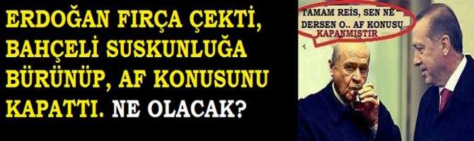 ERDOĞAN FIRÇA ÇEKTİ,  BAHÇELİ SUSKUNLUĞA BÜRÜNÜP, AF KONUSUNU KAPATTI. ve ERDOĞAN YALAKALIĞI TAM GAZ