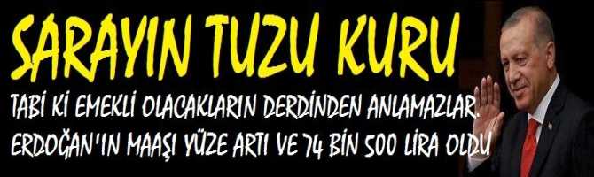 SARAYIN TUZU KURU .. TABİ Kİ EMEKLİ OLACAKLARIN DERDİNDEN ANLAMAZLAR. ERDOĞAN'IN MAAŞI YÜZE 26 ARTI VE 74 BİN 500 LİRA OLDU