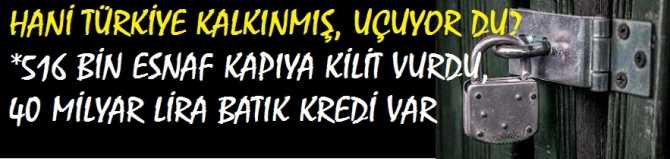 HANİ TÜRKİYE KALKINMIŞ, UÇUYORDU?  *5 AYDA; 516 BİN ESNAF KAPIYA KİLİT VURDU, 40 MİLYAR LİRA BATIK KREDİ VAR