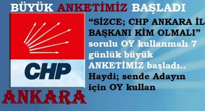 CHP Ankara için; “SİZCE; CHP ANKARA İL BAŞKANI KİM OLMALI” sorulu OY kullanmalı 7 günlük büyük ANKETİMİZ başladı.. Haydi; sende Adayın için OY kullan