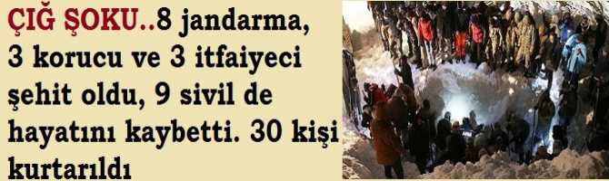 ÇIĞ FELAKETİ..8 jandarma,   3 korucu ve 3 itfaiyeci şehit oldu, 9 sivil de hayatını kaybetti. 26 can kaybı, 30 kişi kurtarıldı