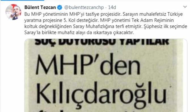 Kılçdaroğlu'na suç duyurusunda bulunan MHP'ye bir tepki de Milletvekili Bülent Tezcan'dan geldi : 