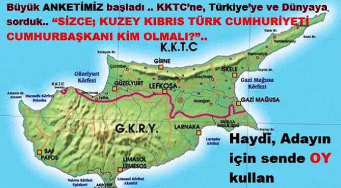 Büyük ANKETİMİZ başladı .. KKTC’ne, Türkiye’ye ve Dünyaya sorduk.. “SİZCE; KUZEY KIBRIS TÜRK CUMHURİYETİ CUMHURBAŞKANI KİM OLMALI?”.. Haydi, sende Adayın için OY kullan