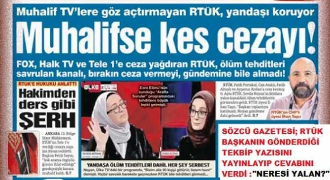 SÖZCÜ Gazetesi, RTÜK Başkanının gönderdiği 