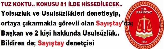 UZ KOKTU.. KOKUSU 81 İLDE HİSSEDİLECEK.. Yolsuzluk ve Usulsüzlükleri denetleyip, ortaya çıkarmakla görevli olan Sayıştay'da; Başkan ve 2 kişi hakkında Usulsüzlük.. Bildiren de; Sayıştay denetçisi 