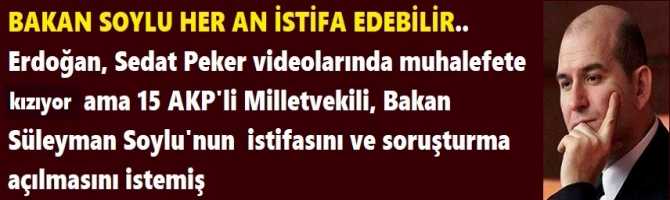 BAKAN SOYLU HER AN İSTİFA EDEBİLİR.. Erdoğan, Sedat Peker videolarında muhalefete kızıyor ama 15 AKP'li Milletvekili, Bakan Süleyman Soylu'nun  istifasını ve soruşturma açılmasını istemiş