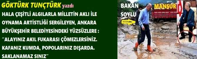 HALA ÇEŞİTLİ ALGILARLA MİLLETİN AKLI İLE OYNAMA ARTİSTLİĞİ SERGİLEYEN, ANKARA BÜYÜKŞEHİR BELEDİYESİNDEKİ YÜZSÜZLERE : “ALAYINIZ AKIL FUKARASI ÇÖMEZLERSİNİZ. KAFANIZ KUMDA, POPOLARINIZ DIŞARDA. SAKLANAMAZ SINIZ”