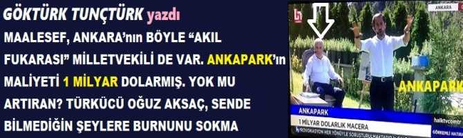 MAALESEF, ANKARA’nın BÖYLE “AKIL FUKARASI” MİLLETVEKİLİ DE VAR. ANKAPARK’ın MALİYETİ 1 MİLYAR DOLARMIŞ. YOK MU ARTIRAN? TÜRKÜCÜ OĞUZ AKSAÇ, SENDE BİLMEDİĞİN ŞEYLERE BURNUNU SOKMA