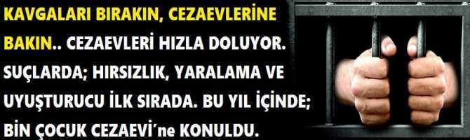  KAVGALARI BIRAKIN, CEZAEVLERİNE BAKIN.. CEZAEVLERİ HIZLA DOLUYOR. SUÇLARDA; HIRSIZLIK, YARALAMA VE UYUŞTURUCU İLK SIRADA. BU YIL İÇİNDE; BİN ÇOCUK CEZAEVİ’ne KONULDU. 