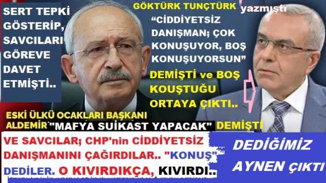 “MAFYA, KILIÇDAROĞLU’na SUİKAST YAPACAK” diyen ÜLKÜ OCAKLARI eski BAŞKANINA SERT TEPKİ GÖSTERİP, SAVCILARA ÇAĞRIDA BULUNMUŞTUK. Ve SAVCILAR ÇAĞIRDILAR. CİDDİYETSİZ DANIŞMAN KIVIRDIKÇA, KIVIRDI