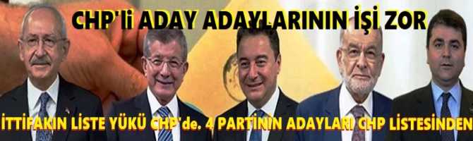 CHP'li ADAY ADAYLARININ İŞİ ZOR. MİLLET İTTİFAKININ LİSTE YÜKÜ CHP'de. 4 PARTİNİN ADAYLARI CHP LİSTESİNDEN GÖSTERİLECEK