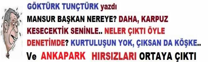 MANSUR BAŞKAN NEREYE? DAHA, KARPUZ KESECEKTİK SENİNLE.. NELER ÇIKTI ÖYLE DENETİMDE? KURTULUŞUN YOK, ÇIKSAN DA KÖŞKE.. Ve ANKAPARK HIRSIZLARI ORTAYA ÇIKTI