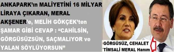 ANKAPARK’ın MALİYETİNİ 16 MİLYAR LİRAYA ÇIKARAN, MERAL AKŞENER’e, MELİH GÖKÇEK’ten ŞAMAR GİBİ CEVAP : “CAHİLSİN, GÖRGÜSÜZSÜN, SAÇMALIYOR ve YALAN SÖYLÜYORSUN”