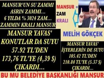 MELİH GÖKÇEK, MANSUR YAVAŞ’ı; SU’YA YAPILAN REKOR ZAMLARLA VURDU ve “MANSUR= ZAM KRALI” DEDİ.