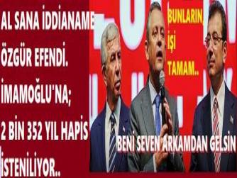 AL SANA İDDİANAME ÖZGÜR EFENDİ. İMAMOĞLU'NA; 2 BİN 352 YIL HAPİS İSTENİLİYOR.