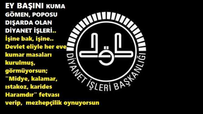 EY BAŞINI KUMA GÖMEN, POPOSU DIŞARDA OLAN DİYANET İŞLERİ.. İşine bak, işine.. Devlet eliyle her eve kumar masaları kurulmuş, görmüyorsun; 