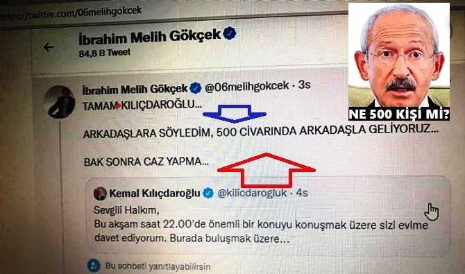 MELİH GÖKÇEK, BU GECE 500 KİŞİ İLE EVİNE GİDECEĞİ KILIÇDAROĞLU’NA GİTMEDEN ÖNCE MESAJ GÖNDERDİ : “500 ARKADAŞLA GELİYORUZ, BAK SONRA CAZ YAPMA”. AMA BAKIN SONRASINDA NE OLDU?