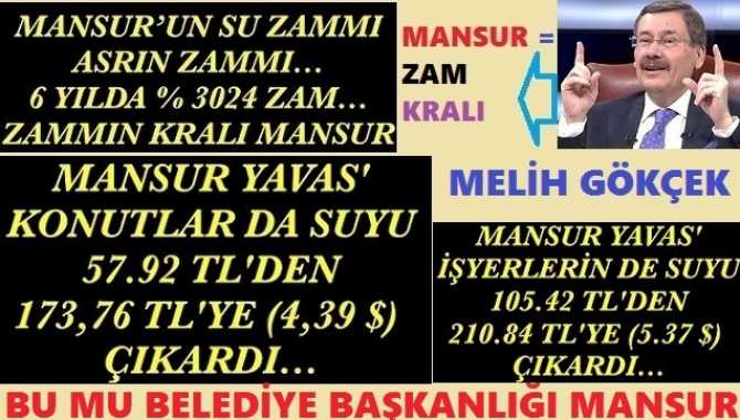 MELİH GÖKÇEK, MANSUR YAVAŞ’ı; SU’YA YAPILAN REKOR ZAMLARLA VURDU ve “MANSUR= ZAM KRALI” DEDİ.
