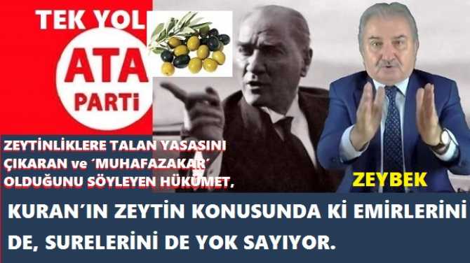 “ZEYTİNLİKLERİN TALAN EDİLMESİ” YASASININ ‘PEŞKEŞ YASASI’ OLDUĞUNA VURGU YAPAN ATA PARTİ LİDERİ ZEYBEK, İKTİDARI “ZEYTİN SURELERİ” İLE VURDU.